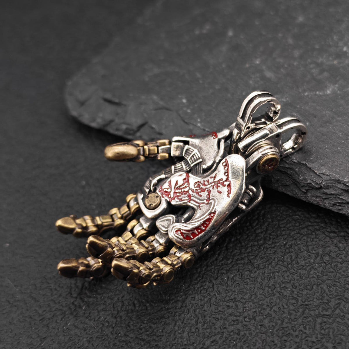 Steampunk Mechanical Hand Pendant — Movable Joints, Openable Back, Brass and White Bronze