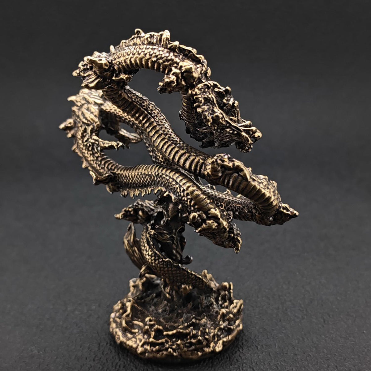 Solid Brass Chinese Dragon Figurine — Coiled Feng Shui Sculpture for Desk, Shelf, and Collector Display