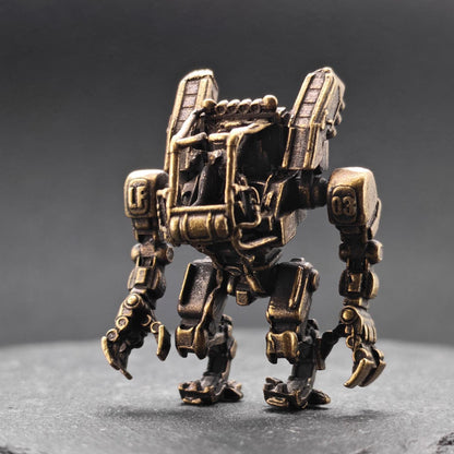 Brass Ground Crew Mech Figurine — Sci-Fi Robot Miniature for Terrarium, Diorama and Desk Display