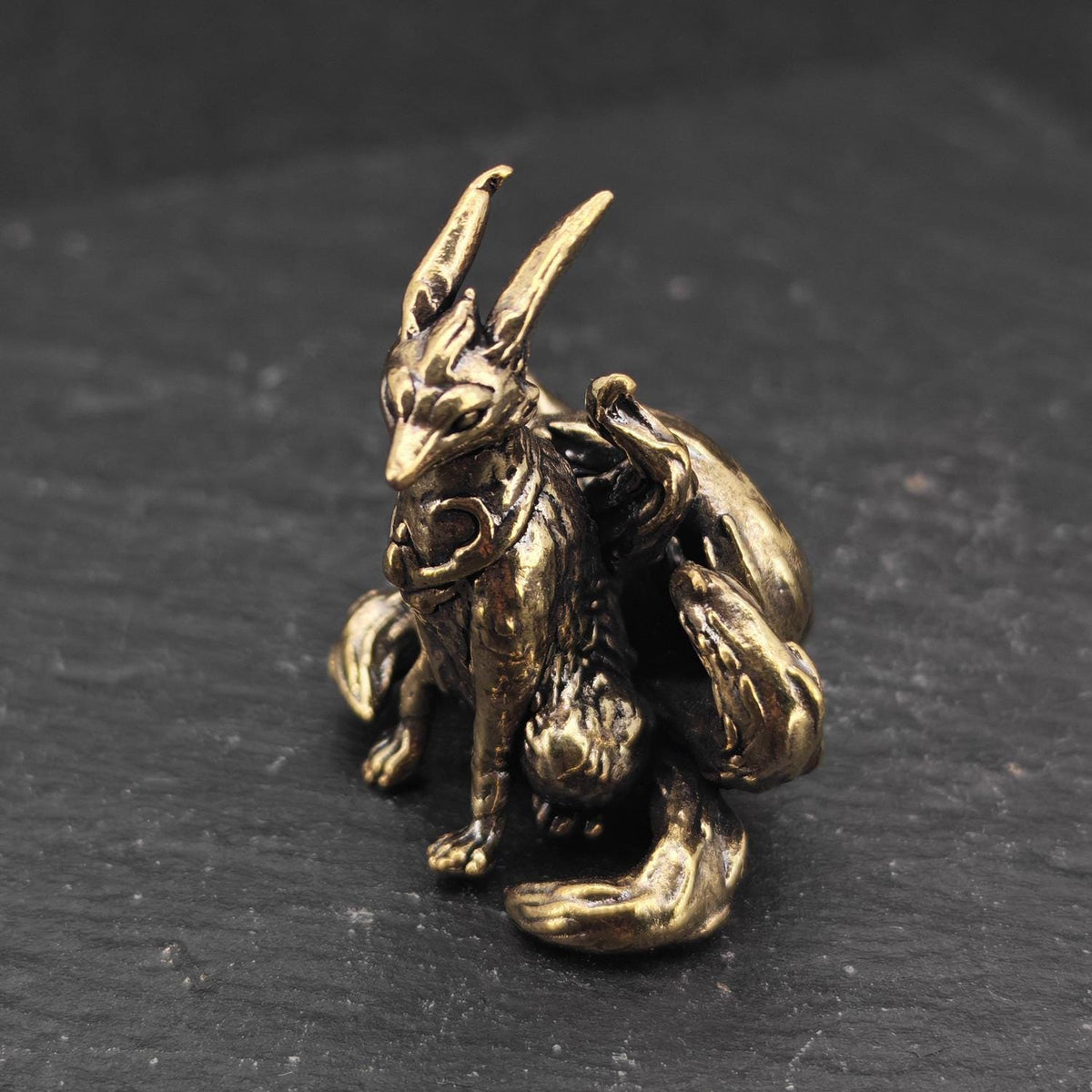 Kitsune Warrior Brass Figurine – Handcrafted Mythical Fox Spirit Collectible