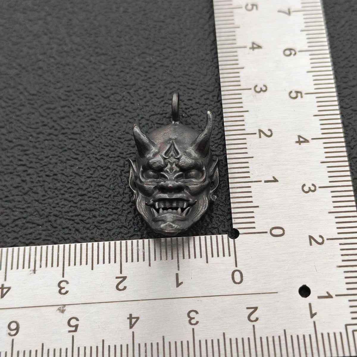 Oni Mask Brass Pendant – Handcrafted Japanese Demon Keychain Charm