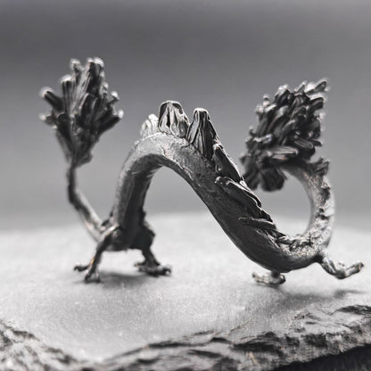 Brass Five Elements Dragon Figurine — Miniature Oxidised Sculpture for Terrarium, Aquascape, and Micro World Display