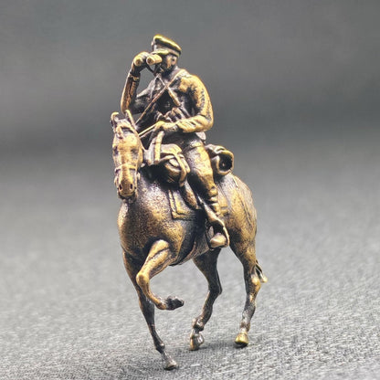 Brass WWII Scout Cavalry Figurine — Miniature Horse and Soldier for Military Collectors and Diorama Displays