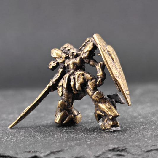 Brass Red Mobile Suit Miniature — Tiny Diorama Figure for Terrarium & Aquascape