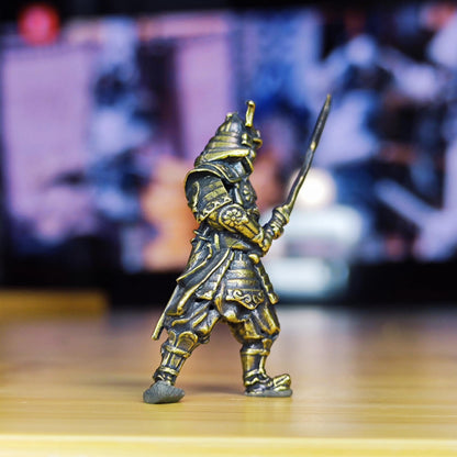 Brass Samurai Figurine — Battle-Ready Warrior Miniature for Japanese Decor, Desk Display, and Collectors