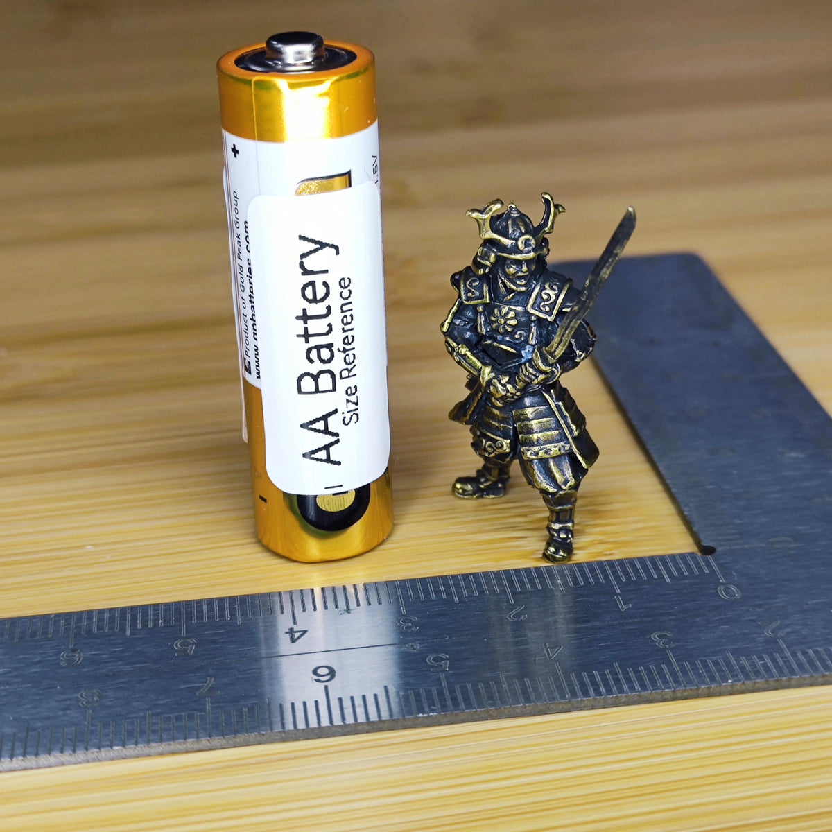 Brass Samurai Figurine — Battle-Ready Warrior Miniature for Japanese Decor, Desk Display, and Collectors