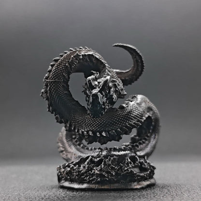 Brass Coiled Dragon Figurine — Oxidised Black Zodiac Sculpture for Desk, Feng Shui, and Collector Display