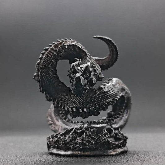 Brass Coiled Dragon Figurine — Oxidised Black Zodiac Sculpture for Desk, Feng Shui, and Collector Display