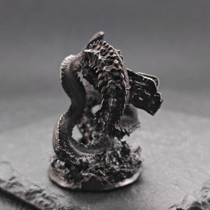 Brass Coiled Dragon Figurine — Oxidised Black Zodiac Sculpture for Desk, Feng Shui, and Collector Display