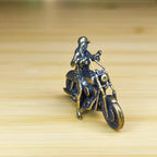 Female Rider Motorcycle Brass Figurine – Handcrafted Biker Miniature Collectible