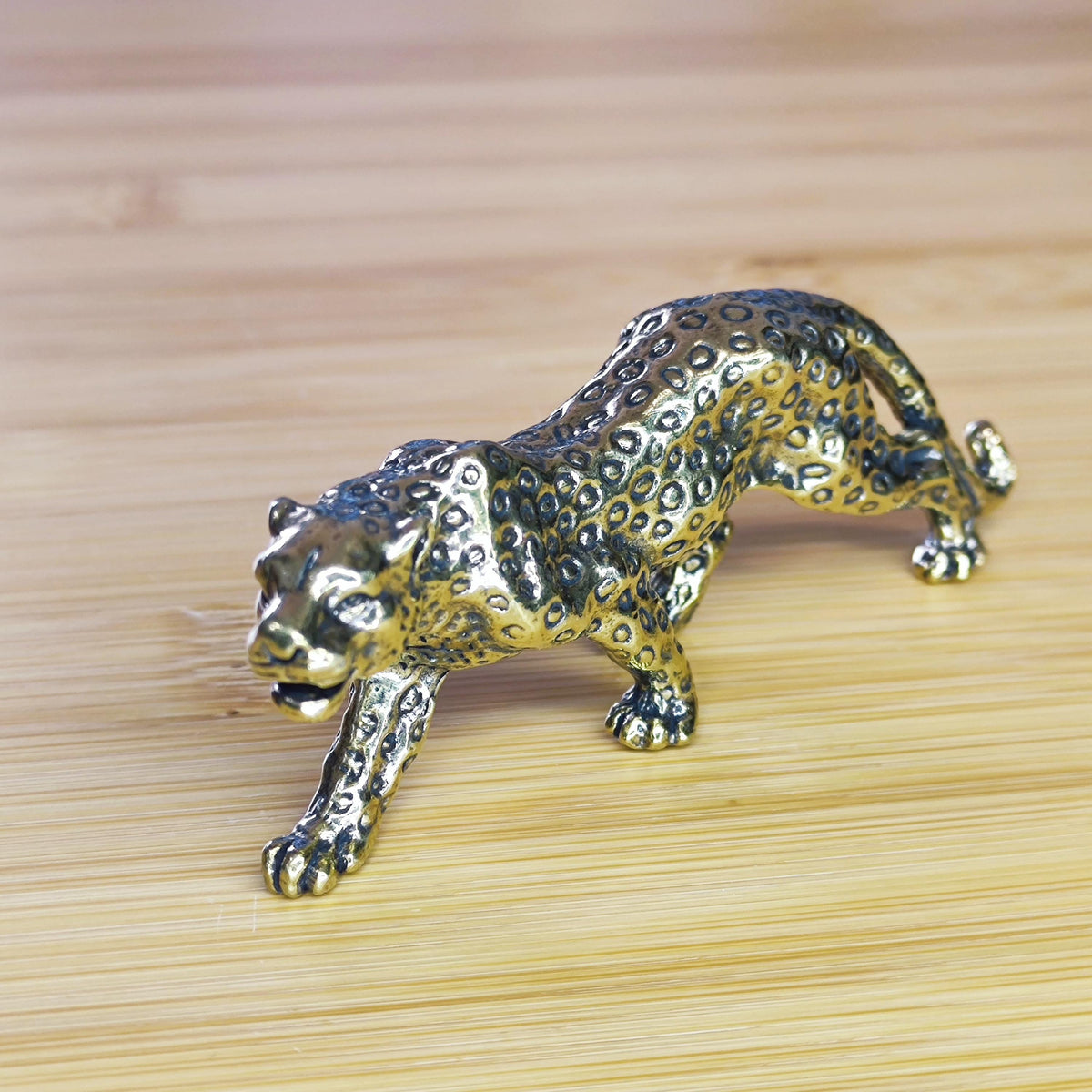 Brass Walking Leopard Figurine — Handcrafted Big Cat Sculpture for Desk and Shelf