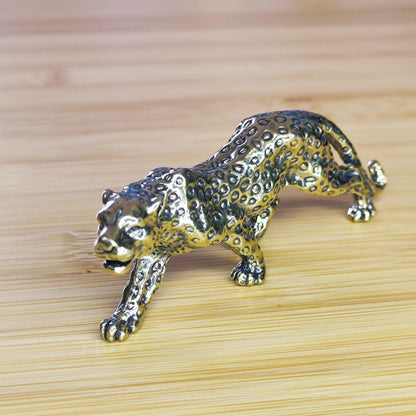 Brass Walking Leopard Figurine — Handcrafted Big Cat Sculpture for Desk and Shelf