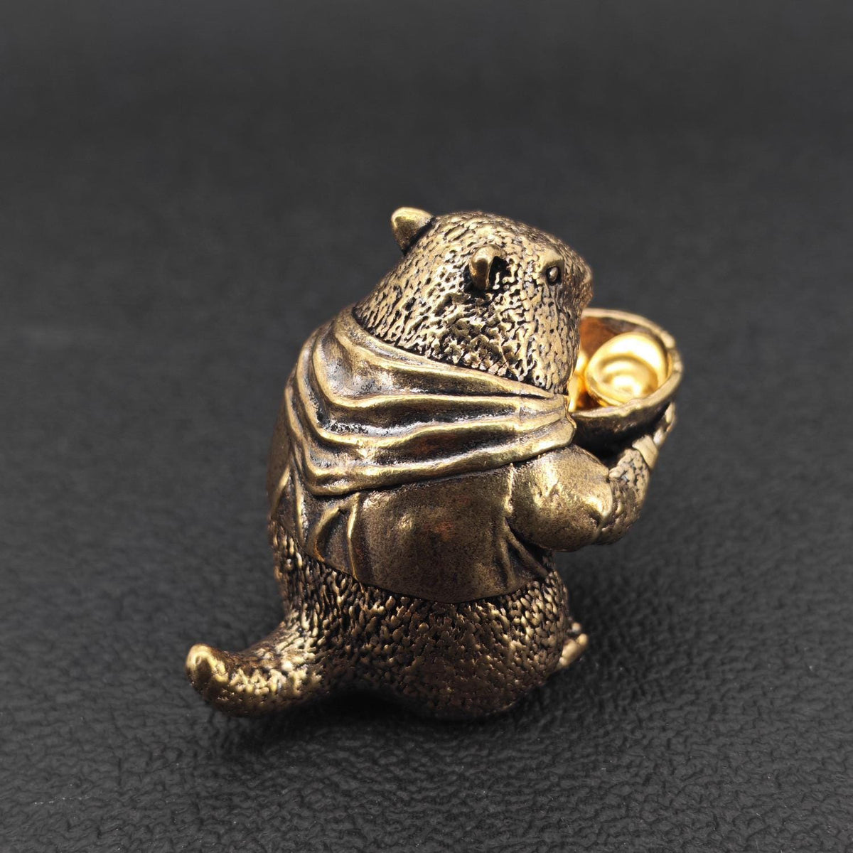 Brass Marmot Figurine with Yuanbao — Lucky Wealth Sculpture for Desk and Shelf