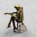 Seated Guitarist Brass Figurine – Handcrafted Female Musician Miniature