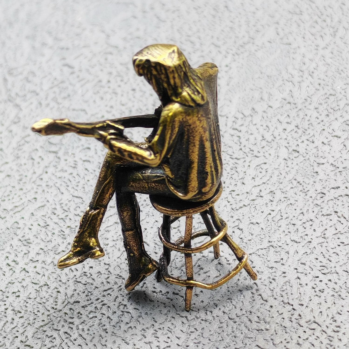 Seated Guitarist Brass Figurine – Handcrafted Female Musician Miniature