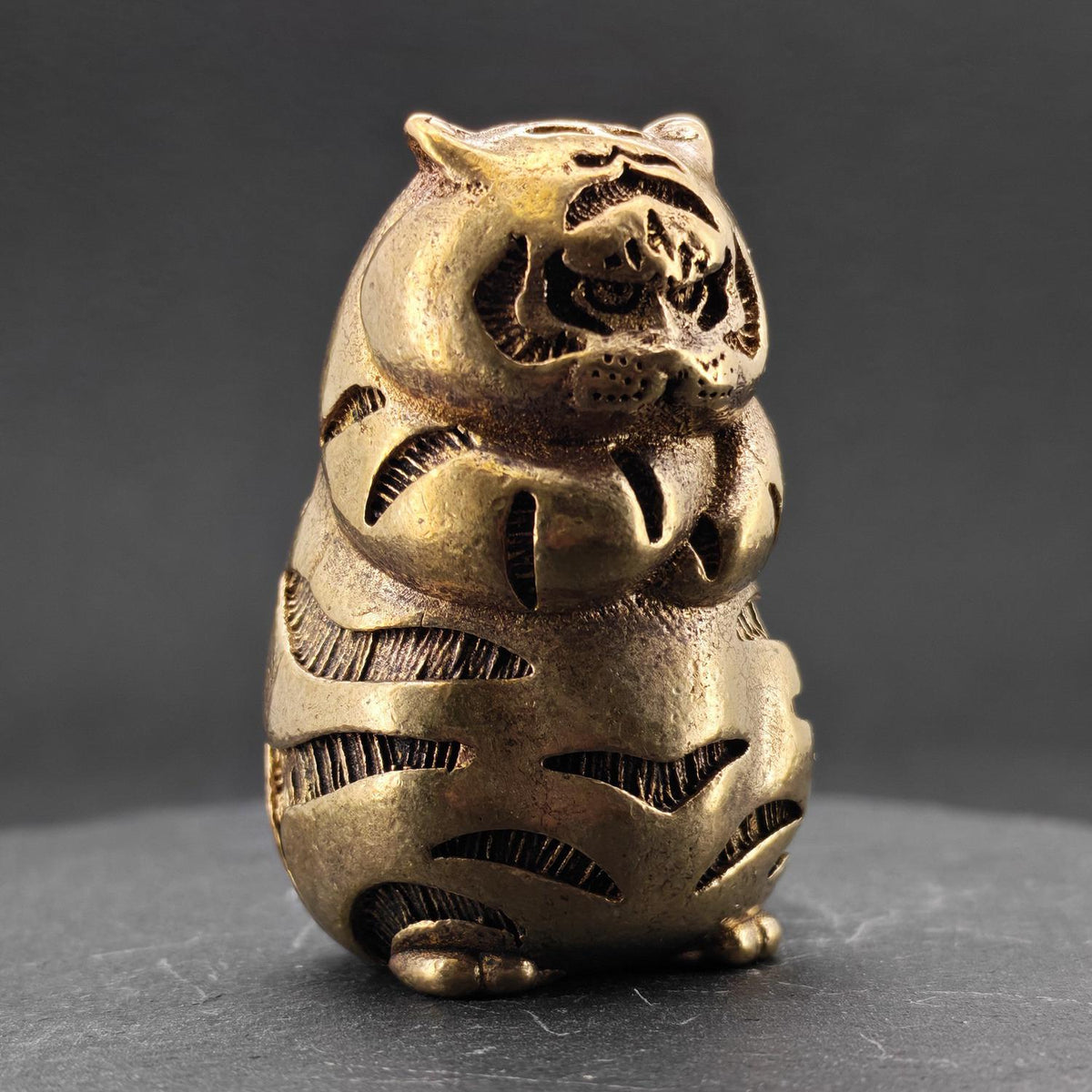 Fat Tiger Brass Figurine – Handcrafted Chubby Tiger Collectible Sculpture
