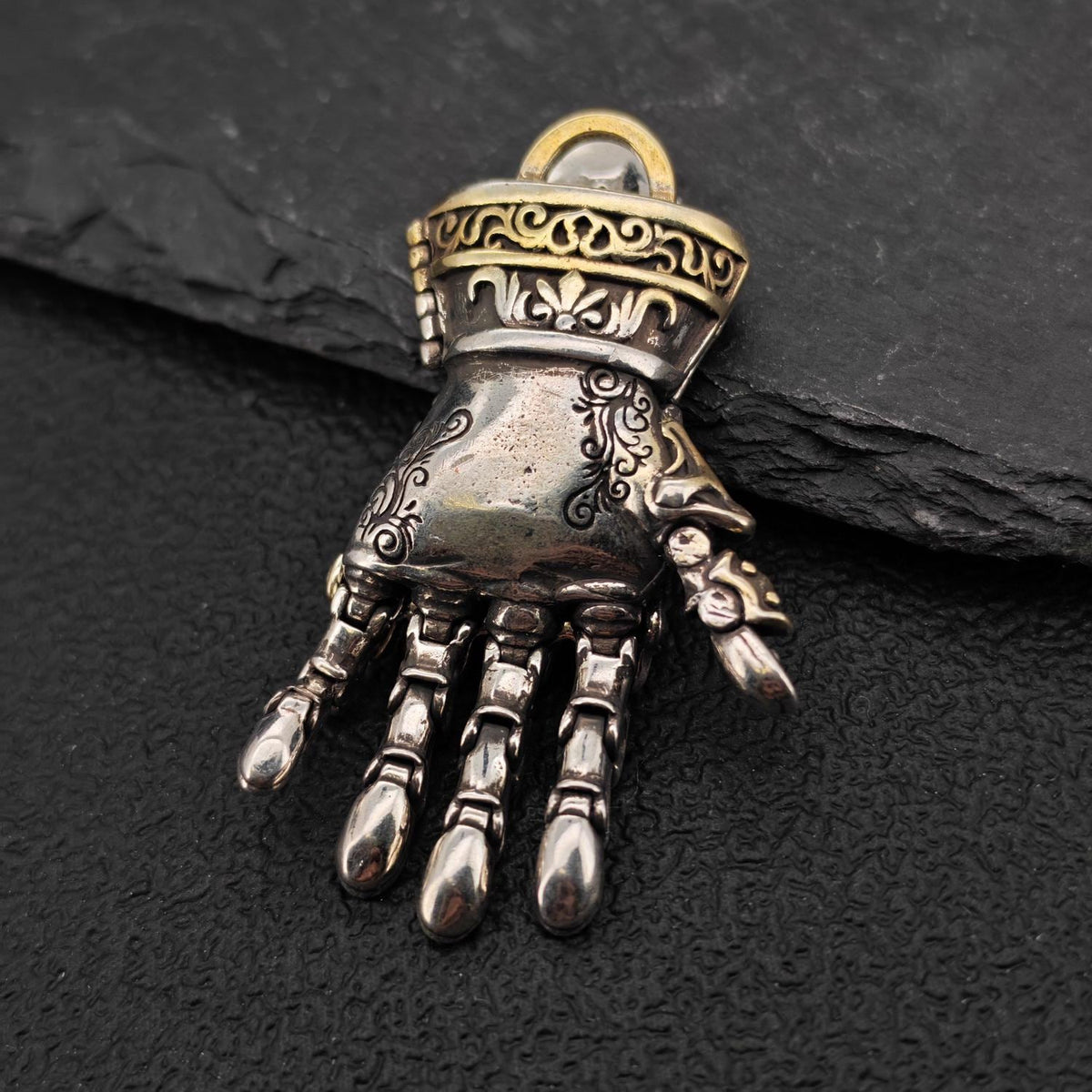 Guardian Hand Pendant — Articulated Medieval Gauntlet in Steampunk and Gothic Style