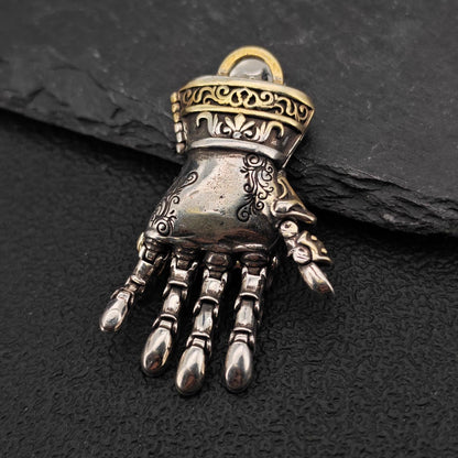 Guardian Hand Pendant — Articulated Medieval Gauntlet in Steampunk and Gothic Style