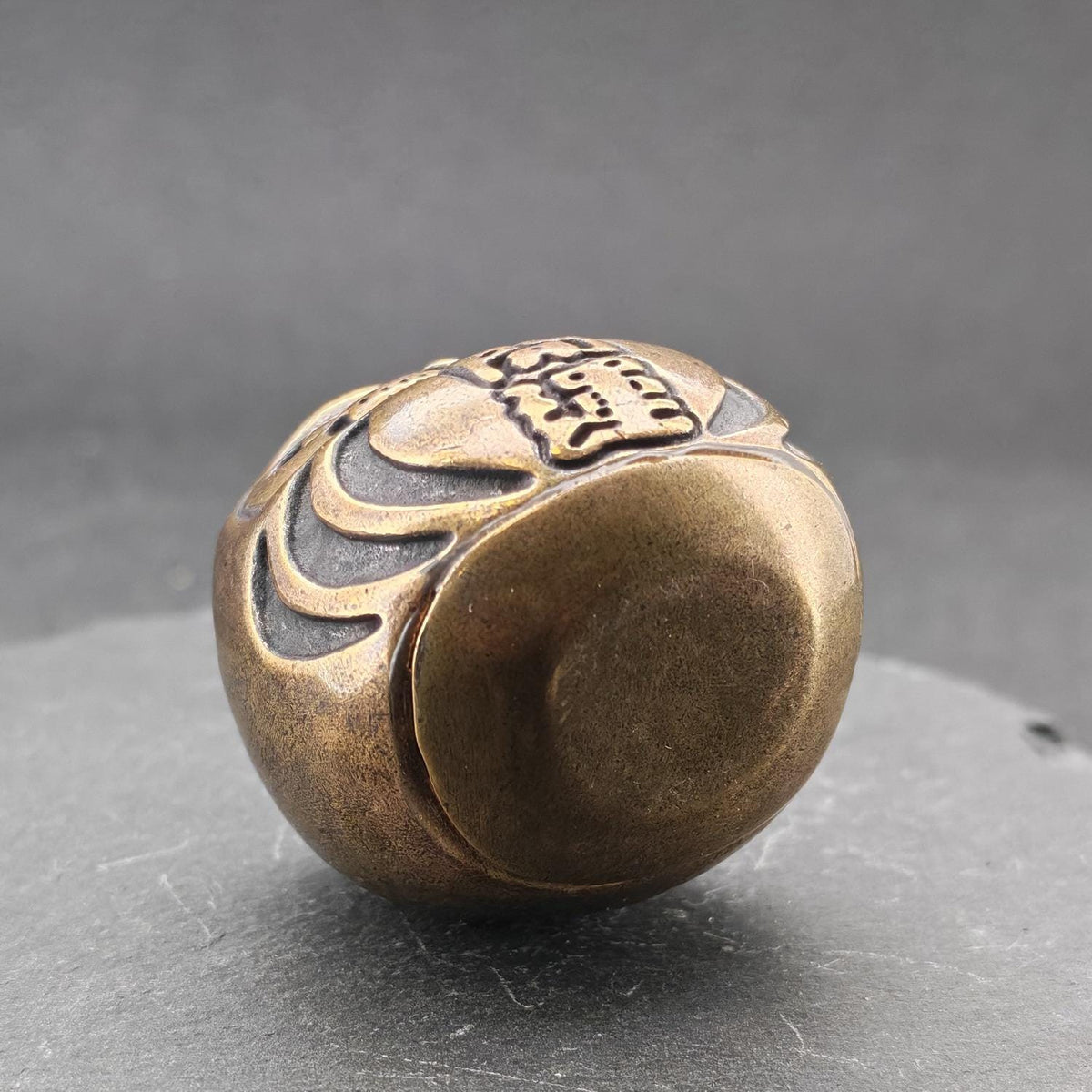 Brass Daruma Figurine – Engraved Good Fortune, Handcrafted Desk Collectible