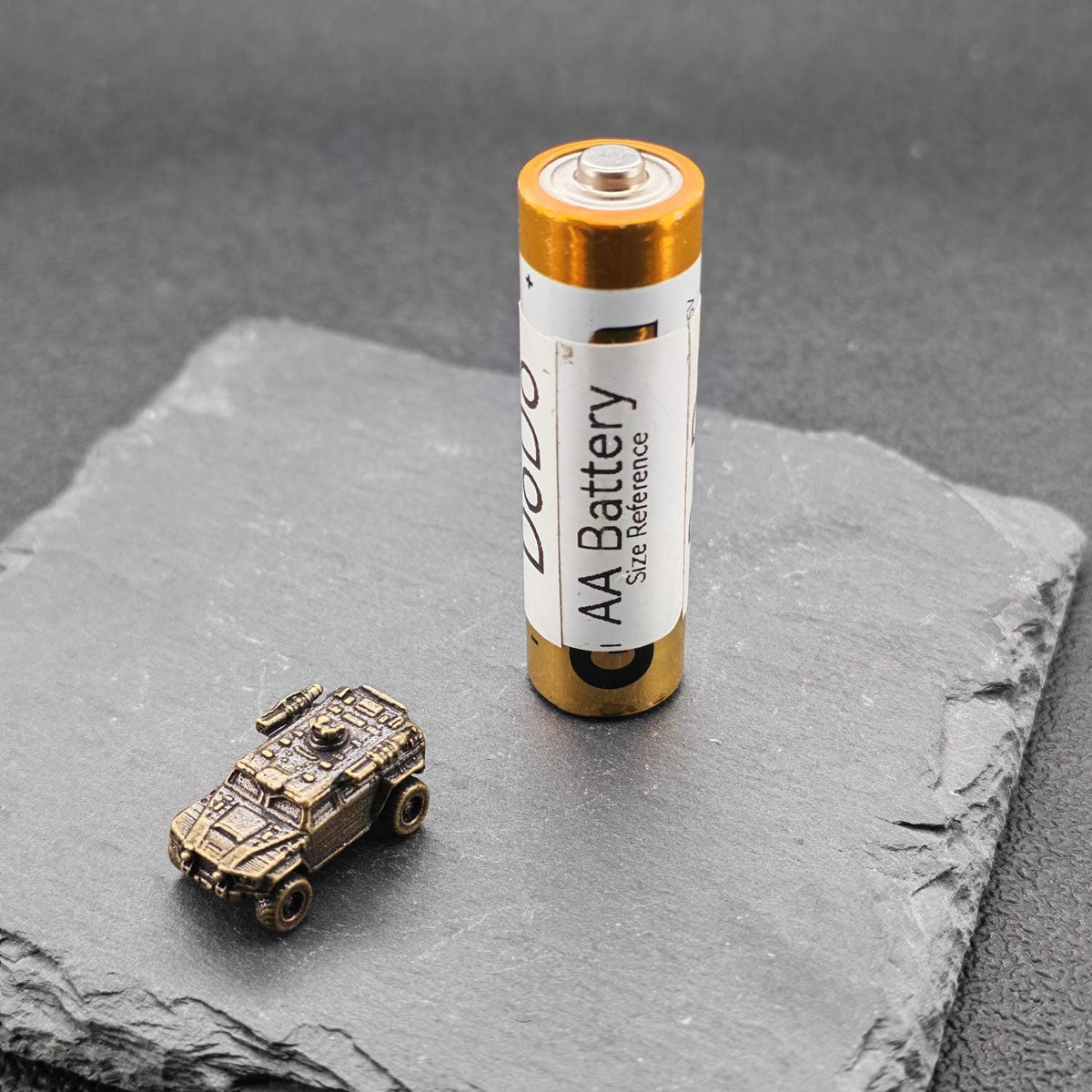Brass Armored Vehicle Miniature — Military Wheeled MRAP Micro Model for Diorama and Desk Display
