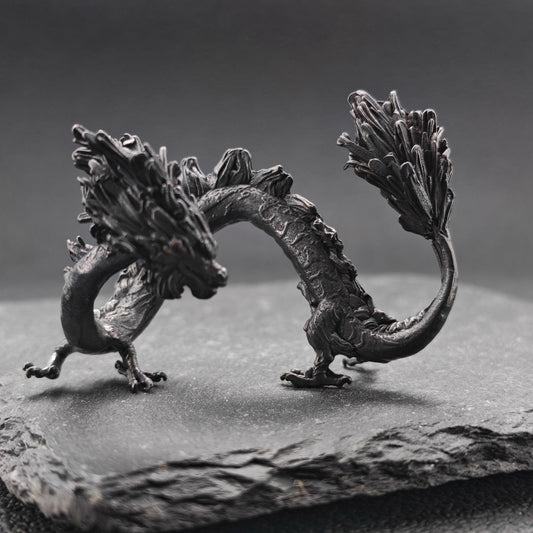 Brass Five Elements Dragon Figurine — Miniature Oxidised Sculpture for Terrarium, Aquascape, and Micro World Display