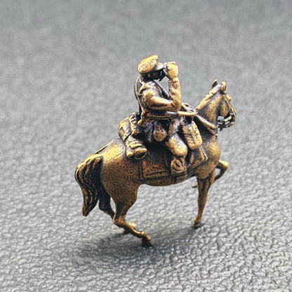 Brass WWII Scout Cavalry Figurine — Miniature Horse and Soldier for Military Collectors and Diorama Displays