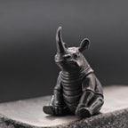 Daydreaming Rhino Brass Figurine – Meditating Animal Collectible Sculpture
