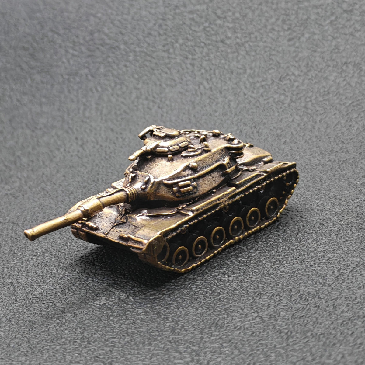Brass Tank Figurine — Miniature Military Sculpture for Desk and Shelf Decor
