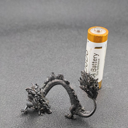 Brass Five Elements Dragon Figurine — Miniature Oxidised Sculpture for Terrarium, Aquascape, and Micro World Display