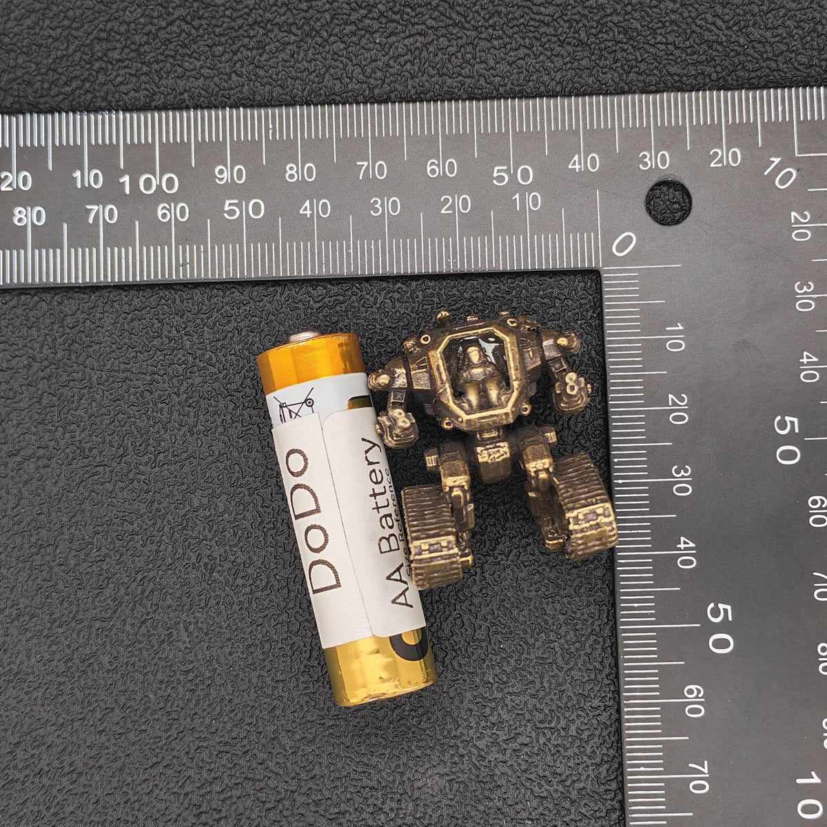 Brass Heavy Mech Statue — Sci-Fi Robot Miniature for Terrarium, Diorama and Desk Display