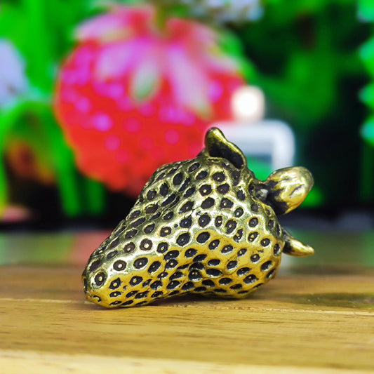 Brass Strawberry Figurine — Antique Miniature Sculpture and Ring for Desk, Shelf and Gift