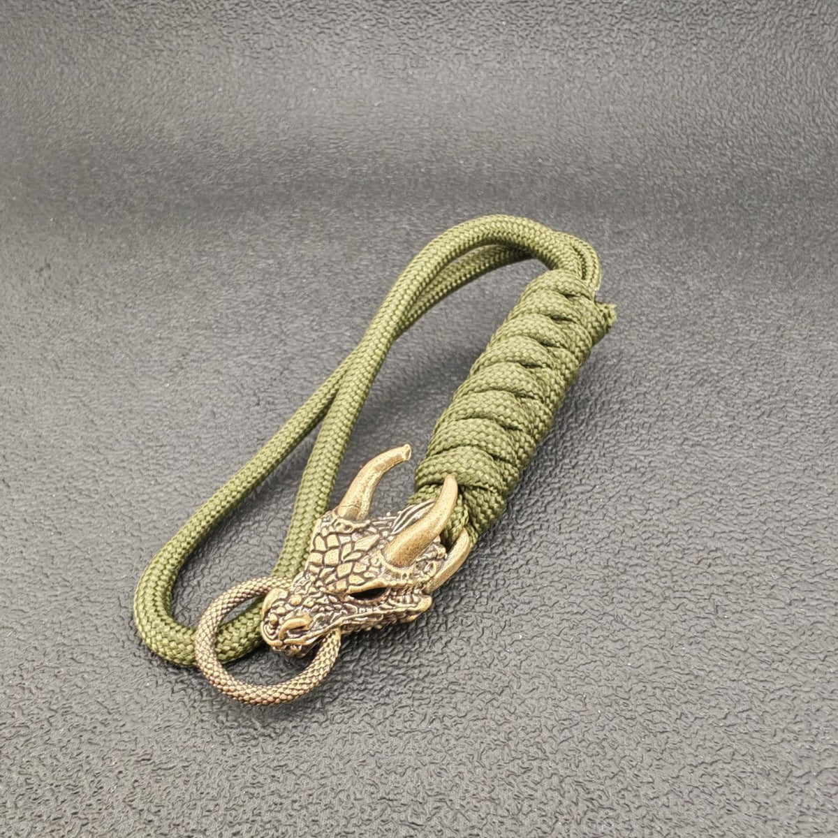 Brass Dragon Head Paracord Keychain – Handcrafted EDC Charm