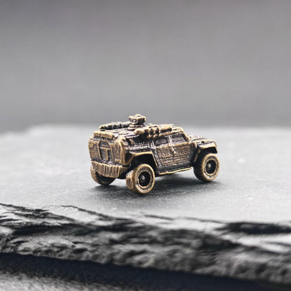 Brass Armored Vehicle Miniature — Military Wheeled MRAP Micro Model for Diorama and Desk Display