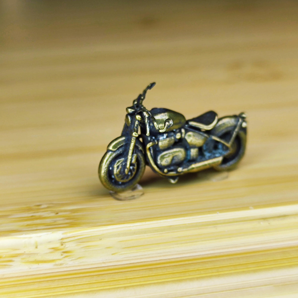 Brass Miniature Motorcycle — Tiny Bike Figurine for Desk, Shelf, or Terrarium