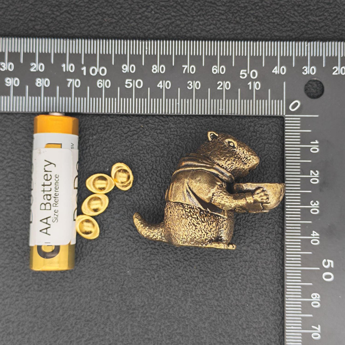 Brass Marmot Figurine with Yuanbao — Lucky Wealth Sculpture for Desk and Shelf
