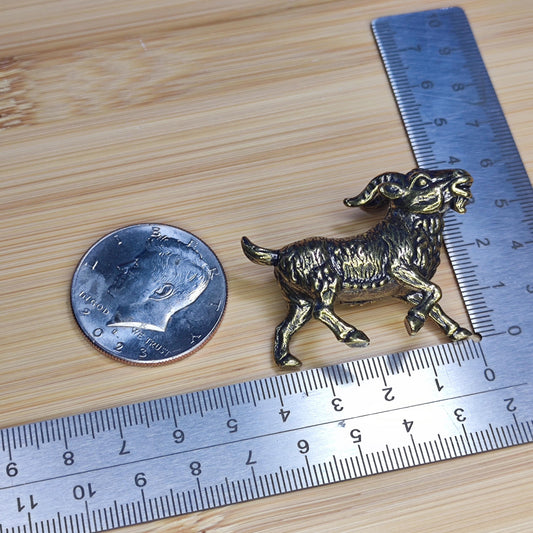 Brass Goat Figurine — Miniature Walking Sculpture for Desk, Shelf, and Zodiac Decor
