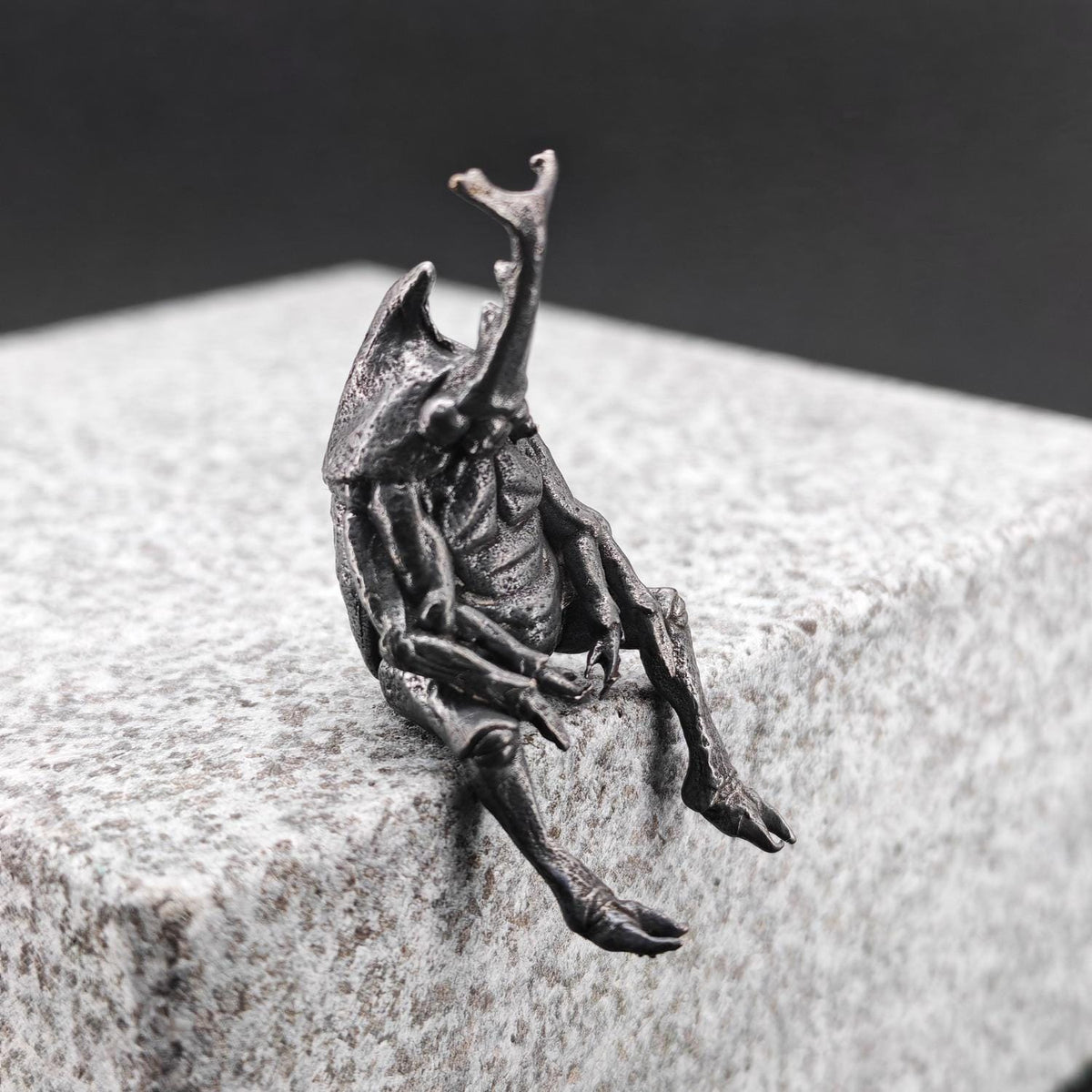 Beetle Man Brass Figurine – Antique Black Insect Hybrid Collectible Sculpture
