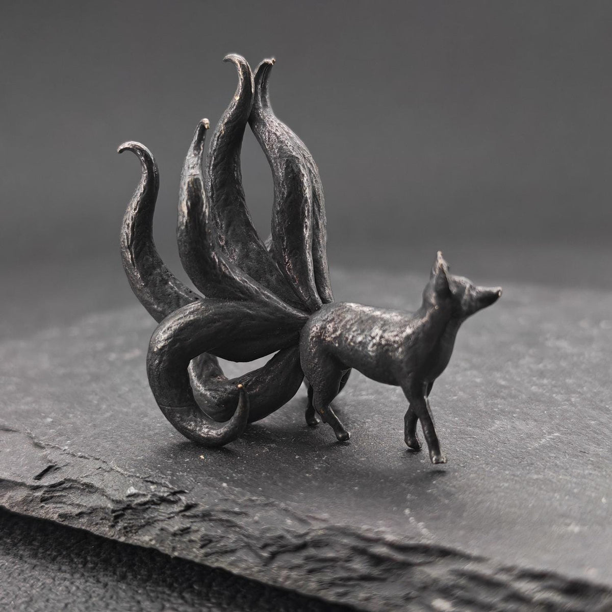 Nine-Tailed Fox Brass Figurine – Handcrafted Kitsune Mythical Collectible