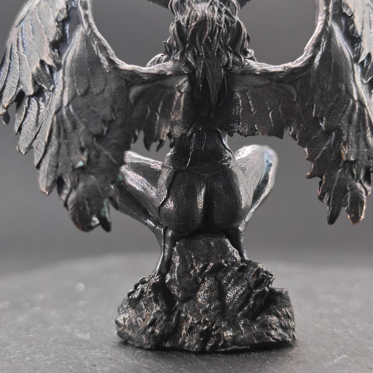Brass Winged Demon Figurine — Ram Horn Gothic Occult Sculpture for Desk and Shelf