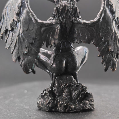 Brass Winged Demon Figurine — Ram Horn Gothic Occult Sculpture for Desk and Shelf