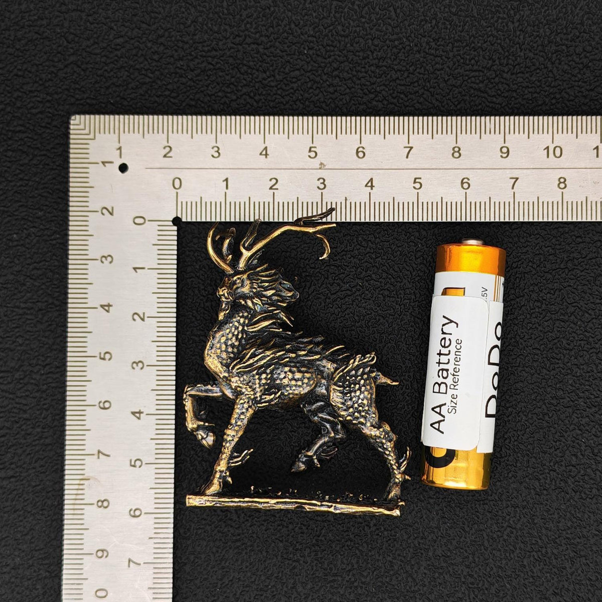 Brass Qilin Figurine — Antique Oxidised Mythical Beast Sculpture for Feng Shui, Desk, and Collector Display