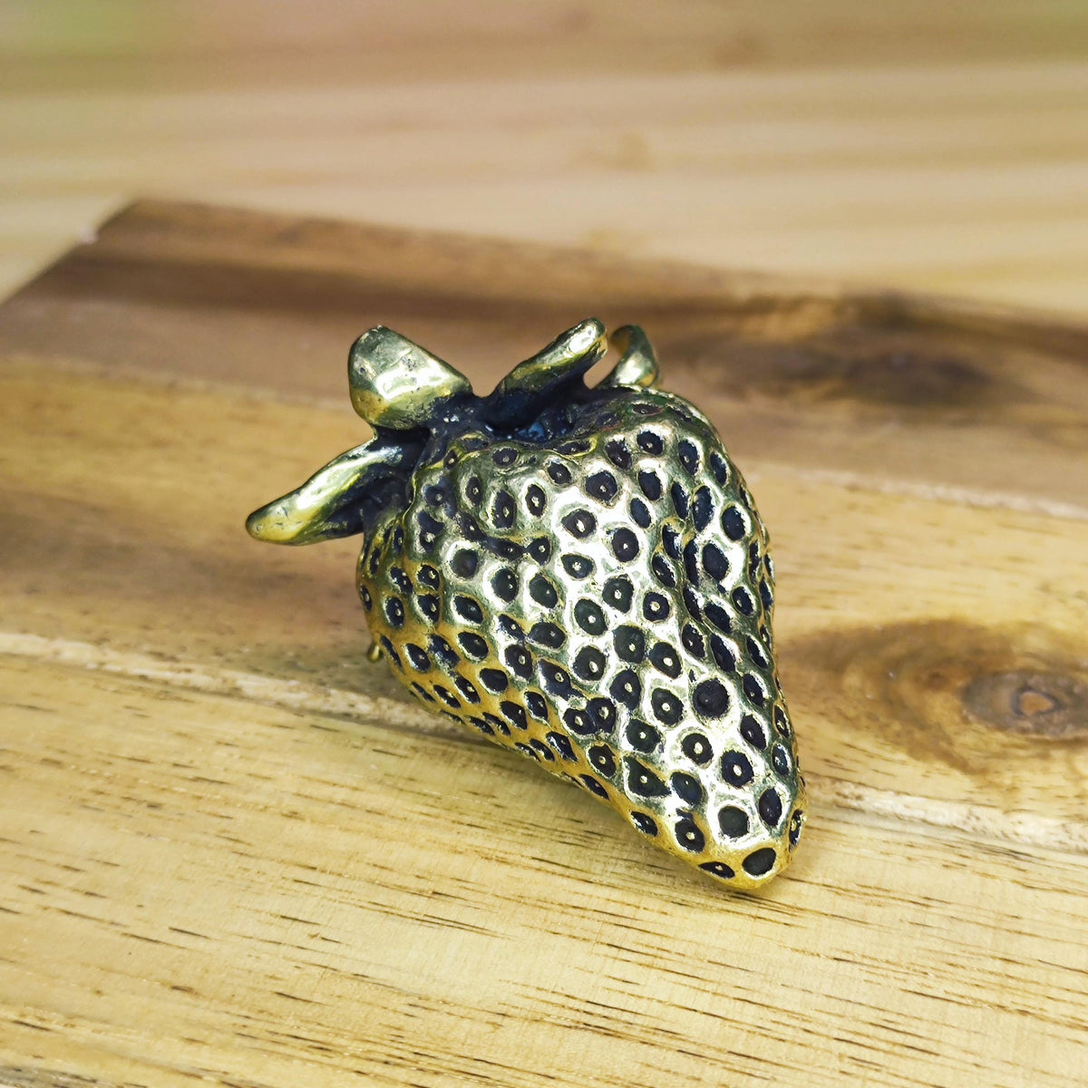 Brass Strawberry Figurine — Antique Miniature Sculpture and Ring for Desk, Shelf and Gift