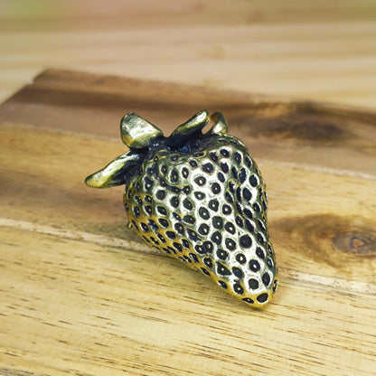 Brass Strawberry Figurine — Antique Miniature Sculpture and Ring for Desk, Shelf and Gift
