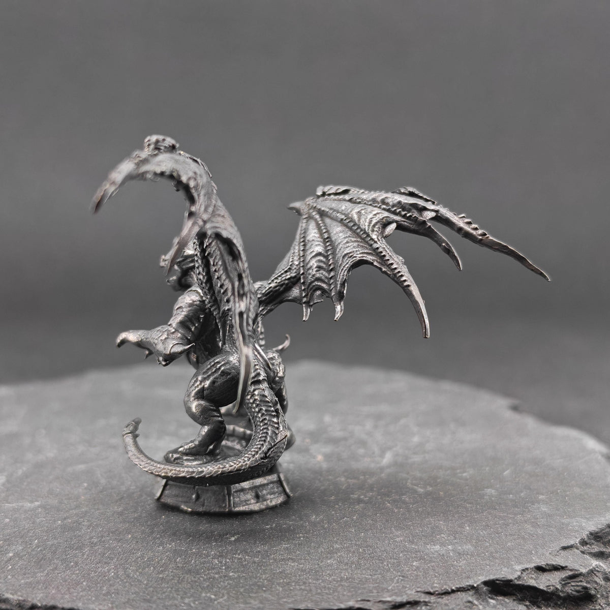 Brass Winged Dragon Figurine — Oxidised Miniature Fire Beast Sculpture for Fantasy Collectors and Desk Display