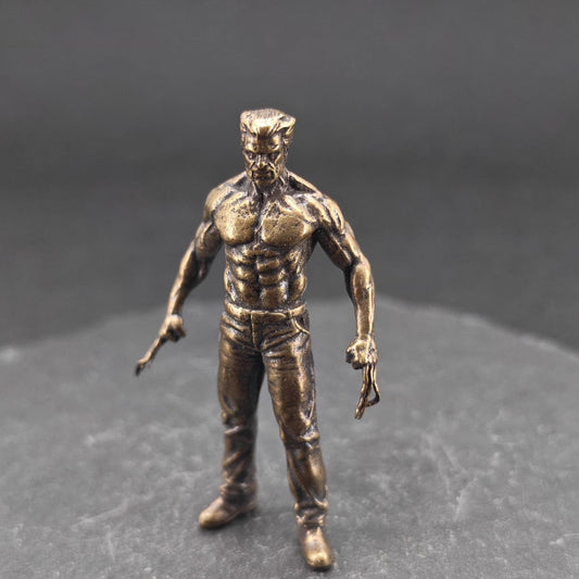 Brass Werewolf Figurine — Fierce Miniature Beast Sculpture & Horror Fantasy Desk Piece