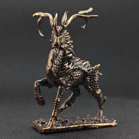 Brass Qilin Figurine — Antique Oxidised Mythical Beast Sculpture for Feng Shui, Desk, and Collector Display