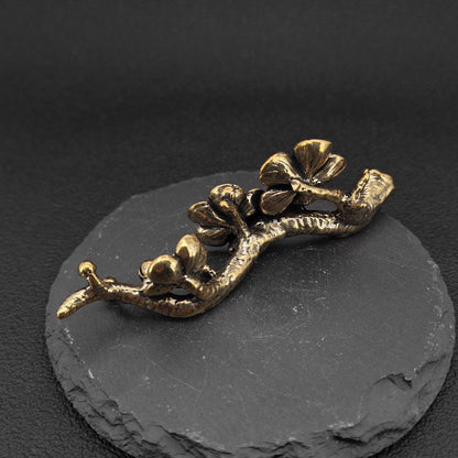 Brass Plum Blossom Pen Holder — Antique Botanical Desk Sculpture and Paperweight