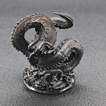 Brass Coiled Dragon Figurine — Oxidised Black Zodiac Sculpture for Desk, Feng Shui, and Collector Display