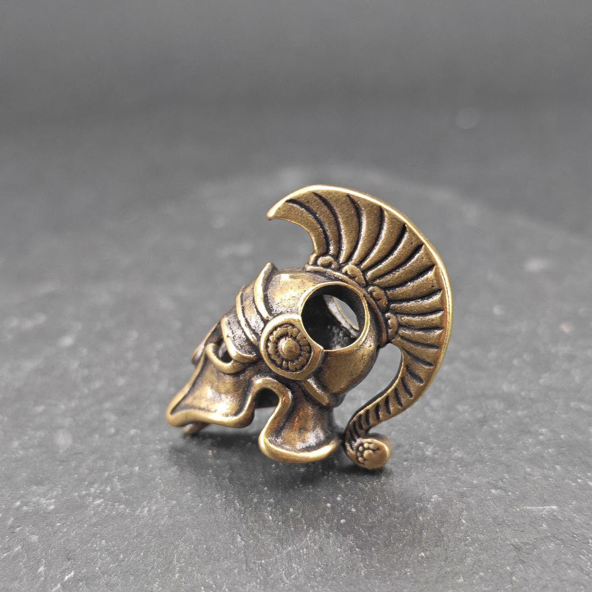 Spartan Helmet Brass Charm – Handcrafted Ancient Warrior Keychain Collectible