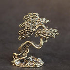 Brass Pine Tree Figurine – Miniature Bonsai Sculpture for Desk, Tea Tray or Zen Display